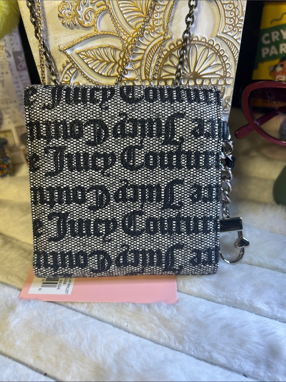 Juicy Couture Black and Beige Mini Envelope Chain Wallet - Picture 4 of 4